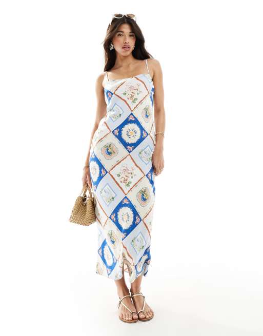  Abercrombie & Fitch maxi dress in blue tile print