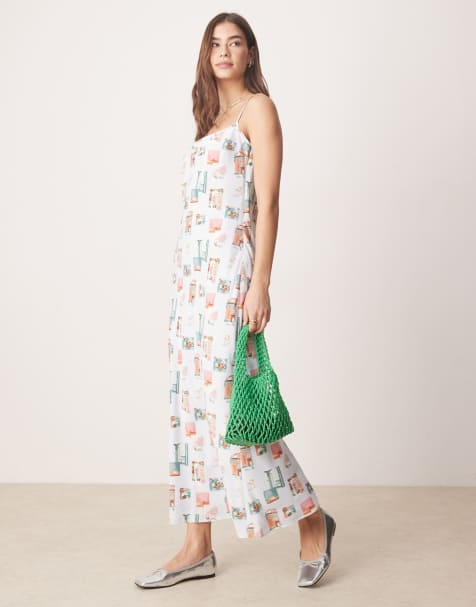 Abercrombie & Fitch - Maxi jurk met camibandjes in blauwe ansichtkaartprint - view 1