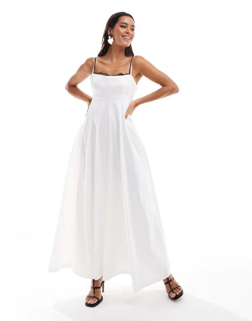 Abercrombie & Fitch - Maxi jurk van kant met verlaagde taille in wit
