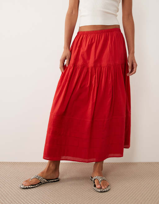 Abercrombie & Fitch - Maxi rok met stroken in rood, 2 van 5
