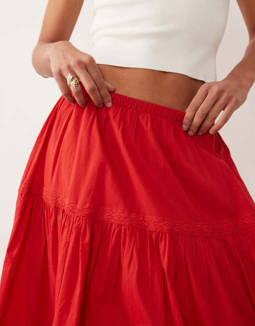 Abercrombie & Fitch - Maxi rok met stroken in rood, 3 van 5