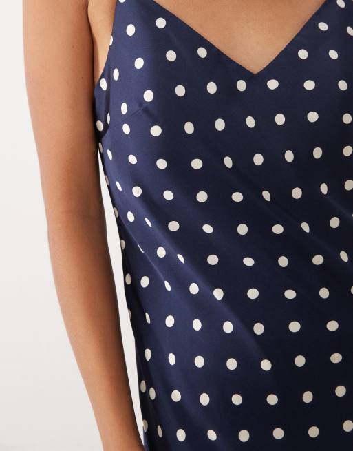 Abercrombie & Fitch maxi satin slipklänning i marinblått prickmönster, 4 av 4