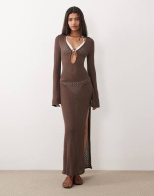 Abercrombie & Fitch - Maxi-Strandkleid aus Häkelstoff in Braun-Brown
