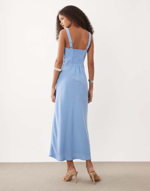 Abercrombie & Fitch – Maxi-Trägerkleid in Blau mit V-Ausschnitt und Spitzenborte, 4 von 4