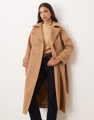 Abercrombie & Fitch - Maxi-Trenchcoat aus Wollmix in Kamelbraun mit Gürtel-Neutral