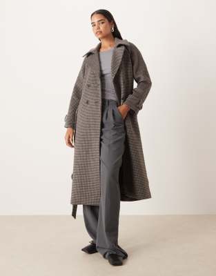 Abercrombie & Fitch - Maxi-Trenchcoat aus Wollmix mit Vichykaros-Bunt
