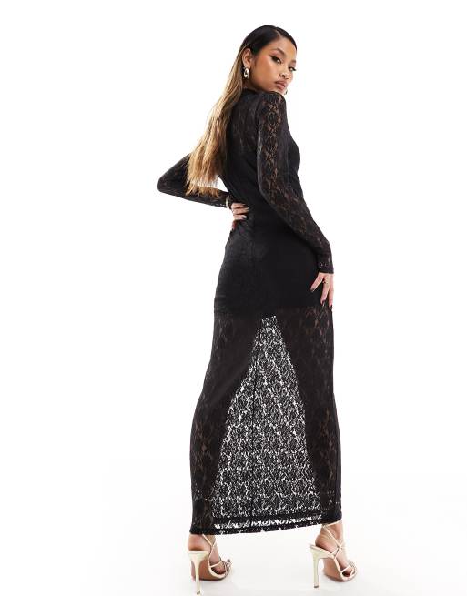 Abercrombie & Fitch – Maxikleid aus Spitze in Schwarz, 3 von 4