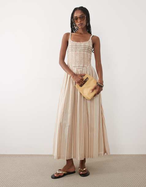Abercrombie & Fitch – Maxikleid in Braun gestreift mit U-Ausschnitt und tiefer Taille - view 1