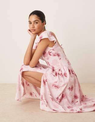 Abercrombie & Fitch - Maxikleid in Rosa mit Flatterärmel, tief sitzender Taille und Blumenmuster