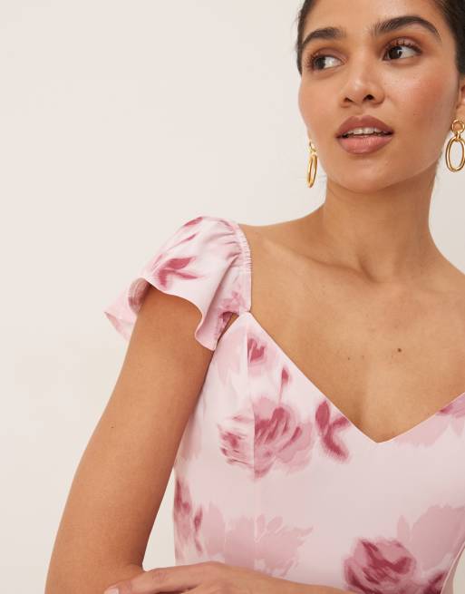 Abercrombie & Fitch – Maxikleid in Rosa mit Flatterärmel, tief sitzender Taille und Blumenmuster, 4 von 4