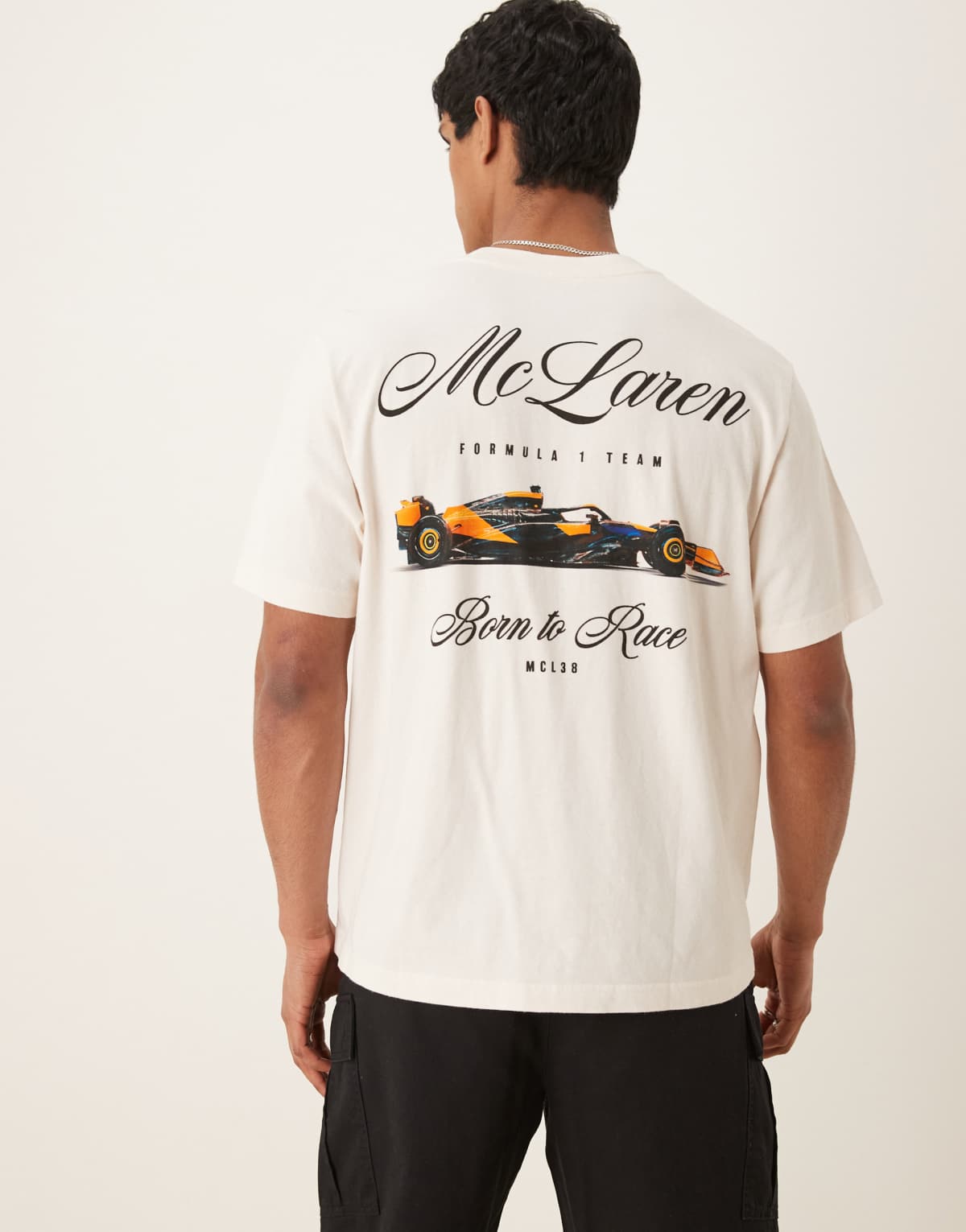 Abercrombie & Fitch Mclaren motif back print t-shirt in cream