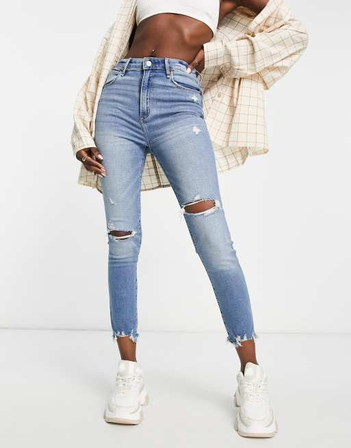 Abercrombie & Fitch med/light distressed skinny jeans in light destroy