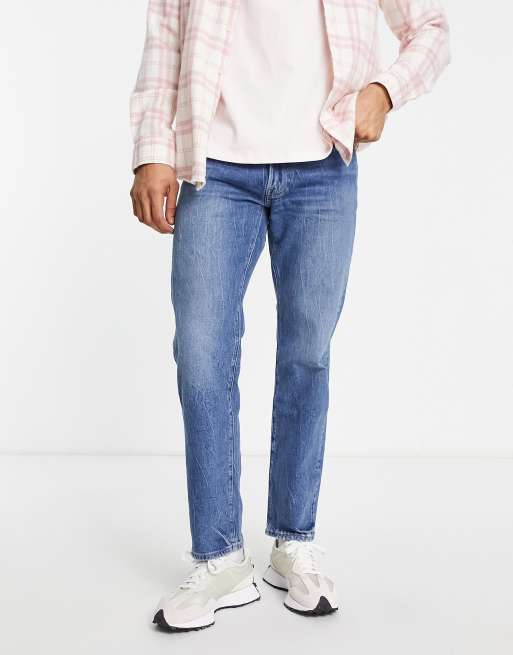 Abercrombie & Fitch – Mellanblå straight jeans i 90-talsstil revor och tvättad finish