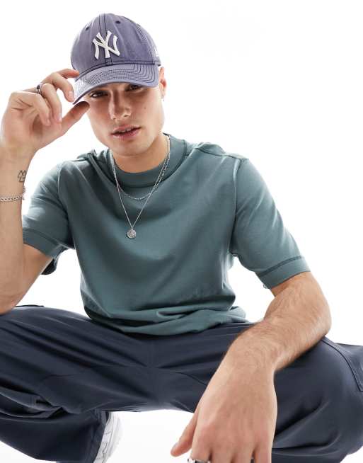 Abercrombie & Fitch – Mellangrön avslappnad t-shirt med vintagestil