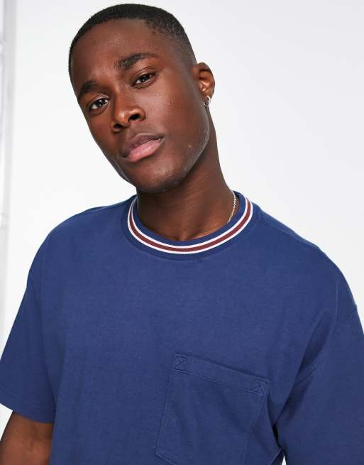Abercrombie & Fitch - Mellemblå oversized T-shirt med pyntekant i halsen og lomme