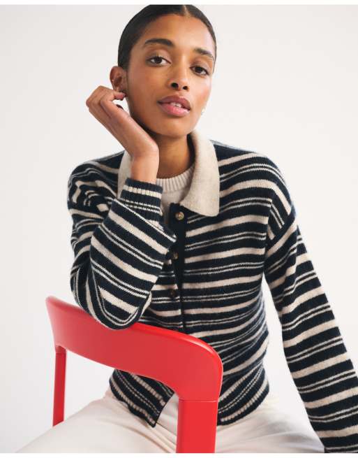 Abercrombie & Fitch Merino wool-blend collared cardigan in black stripe, 4 of 4