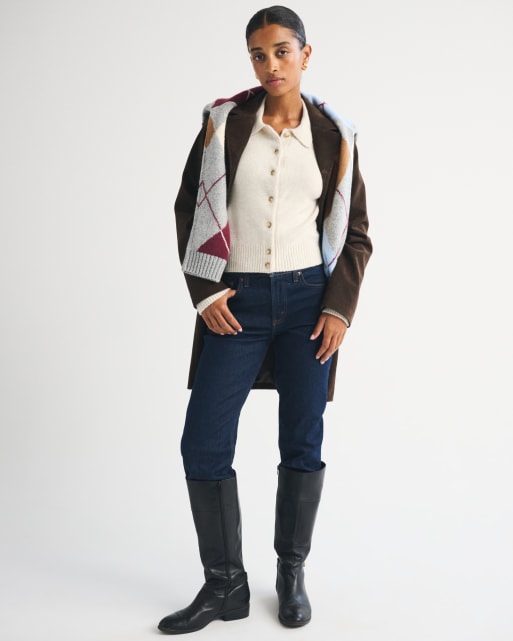 Abercrombie & Fitch Merino wool-blend collared cardigan in cream heather, 2 of 4