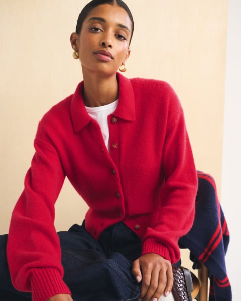 Abercrombie & Fitch Merino wool-blend collared cardigan in vivid red - view 1