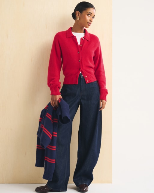 Abercrombie & Fitch Merino wool-blend collared cardigan in vivid red, 2 of 4