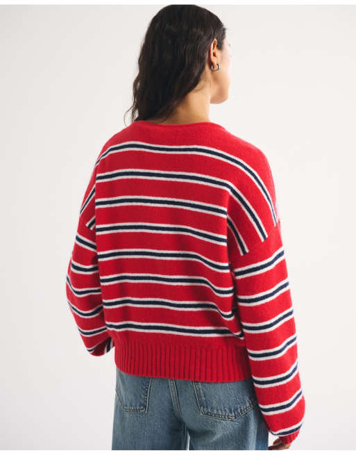 Abercrombie & Fitch Merino wool-blend henley sweater in vivid red stripe, 4 of 6
