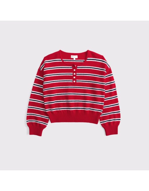 Abercrombie & Fitch Merino wool-blend henley sweater in vivid red stripe, 6 of 6