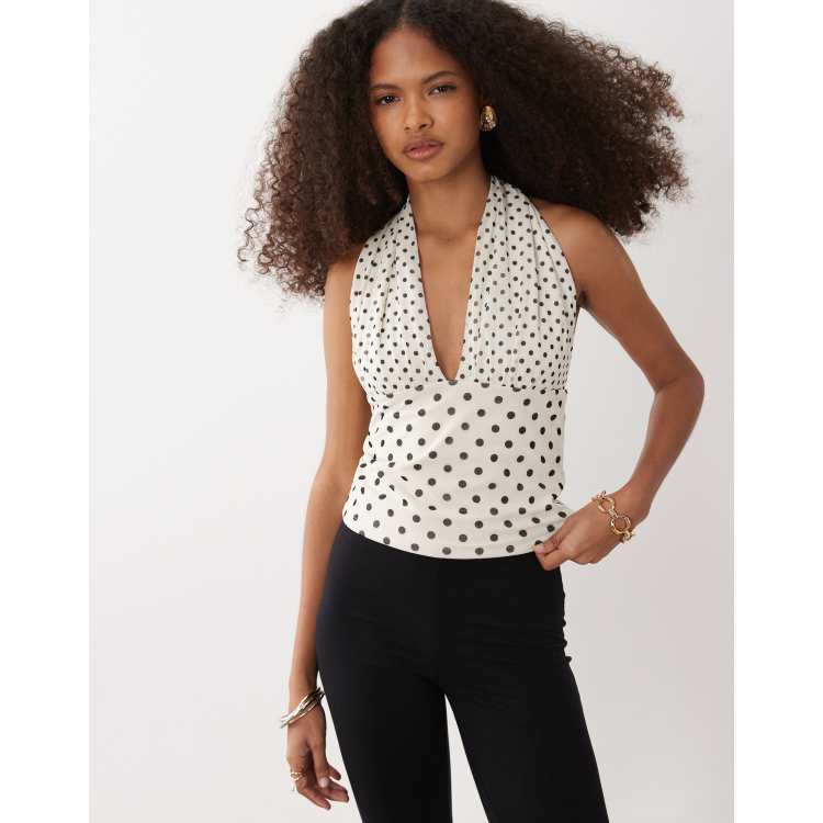 Abercrombie & Fitch mesh multiway tie-up plunge neck top in white