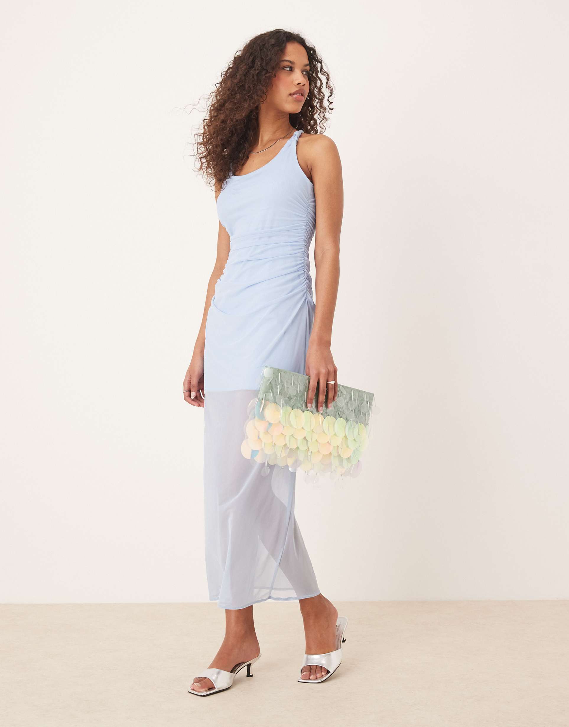 abercrombie & fitch mesh racerback maxi dress in blue