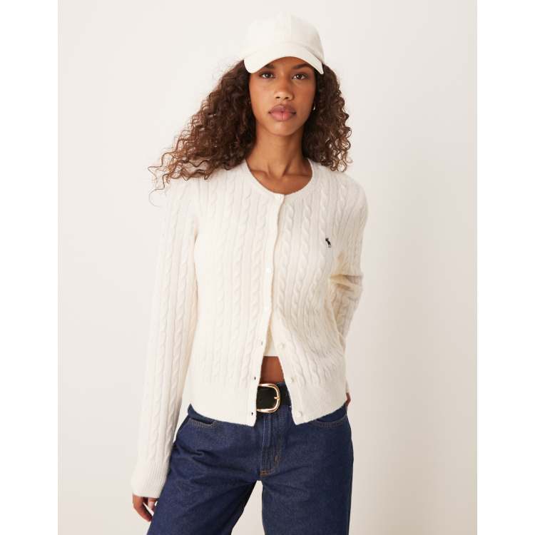 Abercrombie&Fitch ケーブルニットカーディガン 羊毛 アルパカ Abercrombie & Fitch micro cable knit cardigan with icon logo in
