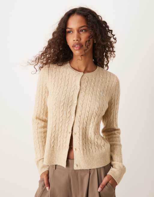 Abercrombie Fitch micro cable knit cardigan with icon logo in tan ASOS