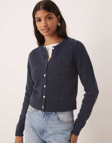 Abercrombie & Fitch micro cardigan with gold buttons in navy - view 1