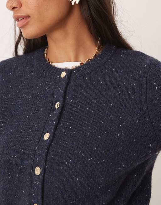 Abercrombie & Fitch micro cardigan with gold buttons in navy, 2 of 4