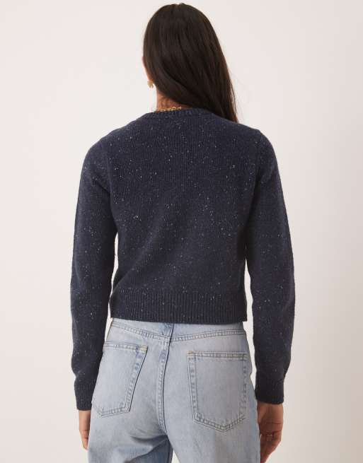Abercrombie & Fitch micro cardigan with gold buttons in navy, 3 of 4