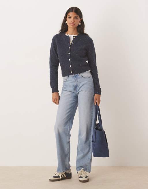 Abercrombie & Fitch micro cardigan with gold buttons in navy, 4 of 4