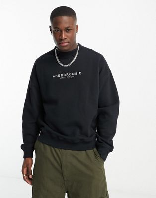 Abercrombie & Fitch micro scale logo sweatshirt in black - ASOS Price Checker