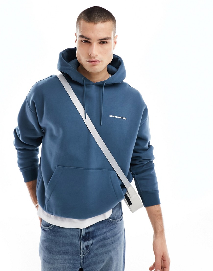 Abercrombie & Fitch microscale trend logo hoodie in blue