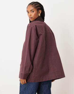 Abercrombie & Fitch Mid Length Contrast Collar Waxed Barn Jacket In Brown