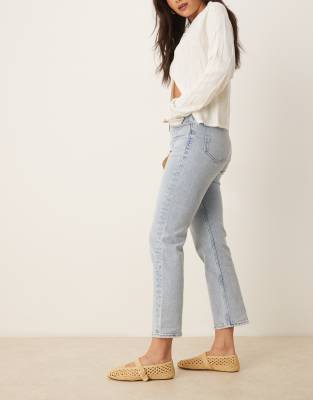 Abercrombie & Fitch Mid Rise Ankle Straight Jeans In Blue