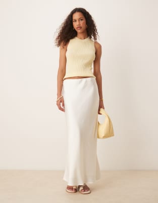 mid rise bias cut maxi skirt in white