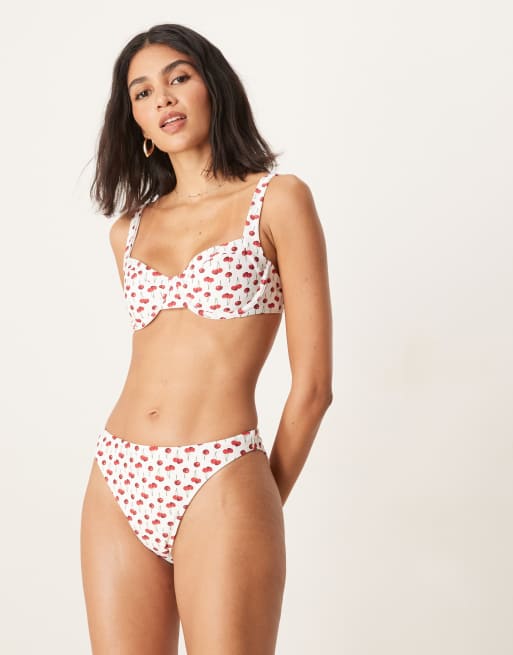 Abercrombie & Fitch mid rise bikini bottom in cherry print