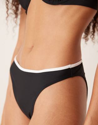 Abercrombie & Fitch Mid Rise Contrast Trim Bikini Bottom Co-ord In Black