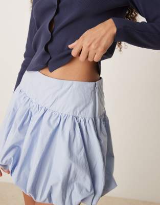 Abercrombie & Fitch Mid Rise Drop Waist Bubble Mini Skort In Blue