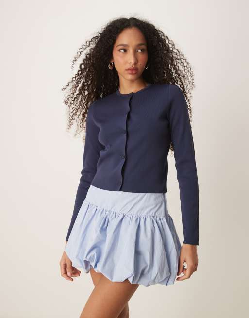 Abercrombie & Fitch mid rise drop waist bubble mini skort in blue, 5 of 5