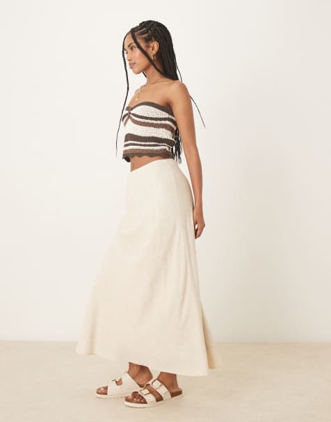 Abercrombie & Fitch mid rise linen maxi skirt in oatmeal - view 1