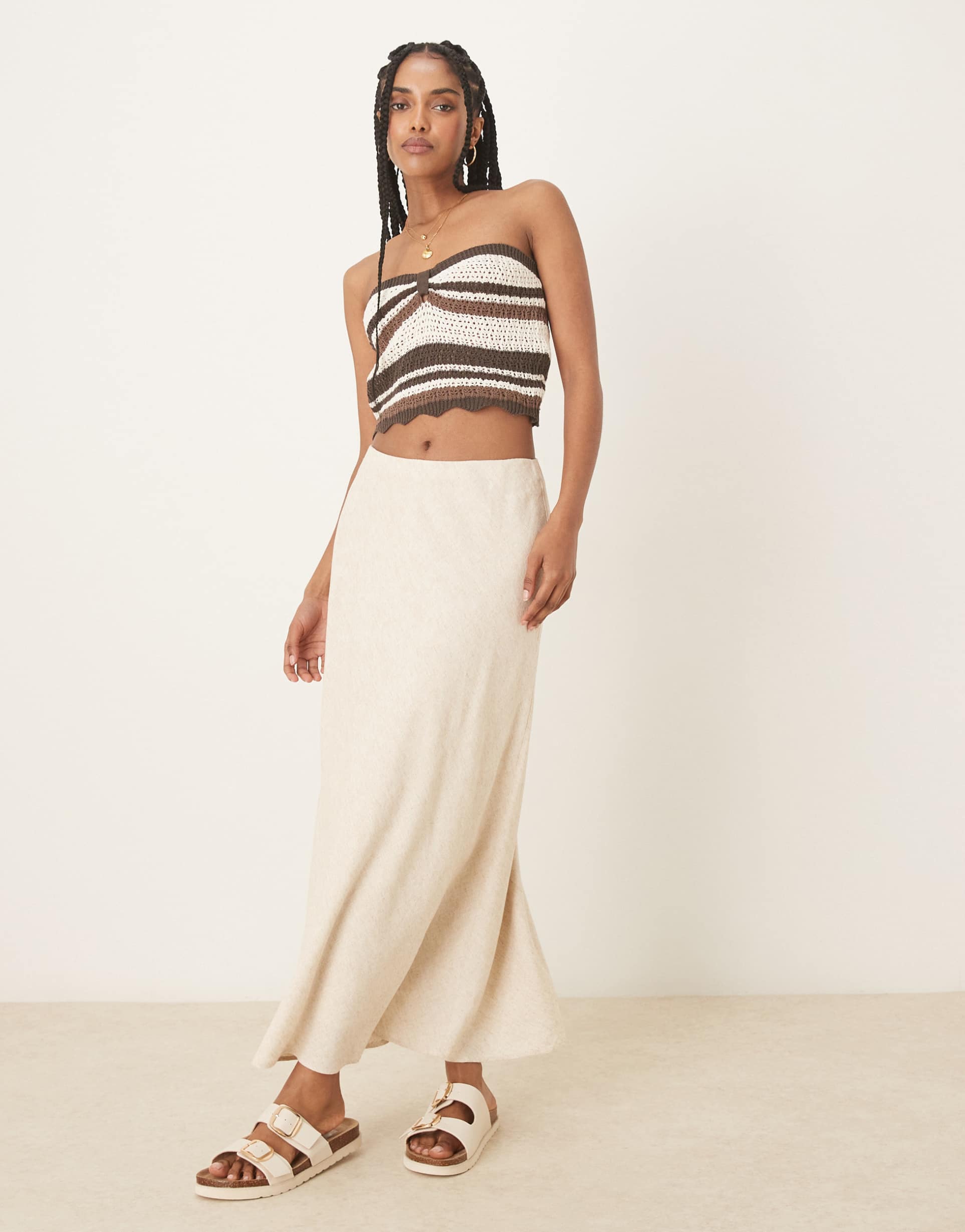 abercrombie & fitch mid rise linen mix maxi skirt in oatmeal