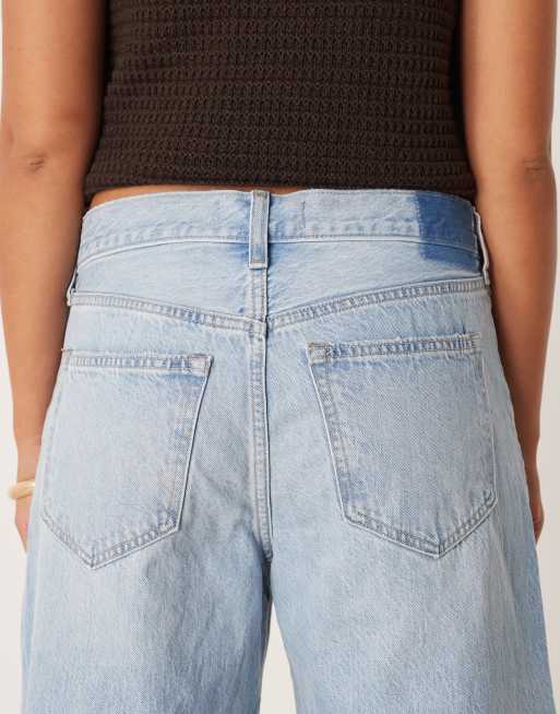 Abercrombie & Fitch mid rise long jort jean shorts in light blue wash