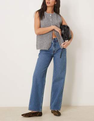 mid rise slouchy fit jeans in dark wash-Navy