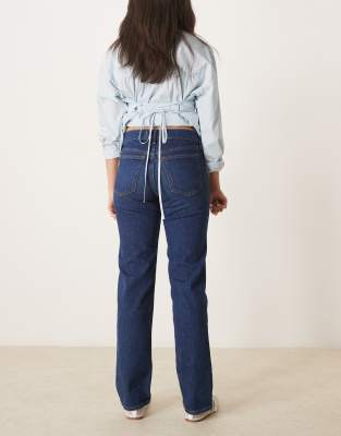 Abercrombie & Fitch Mid Rise Straight Jean In Blue