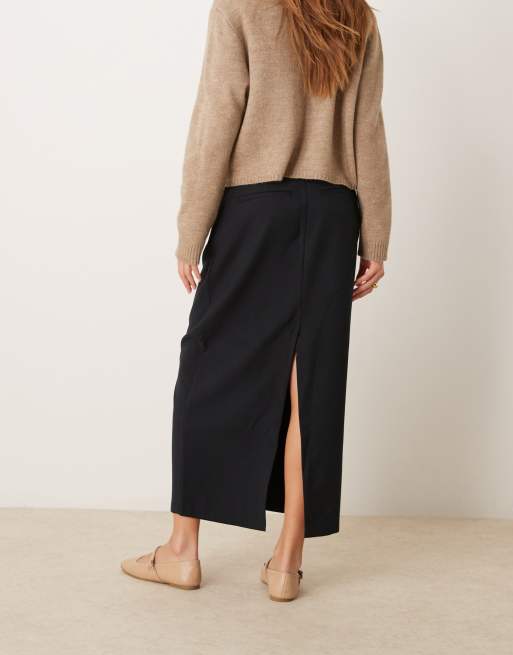 Abercrombie & Fitch mid rise tailored maxi skirt in black, 2 of 5