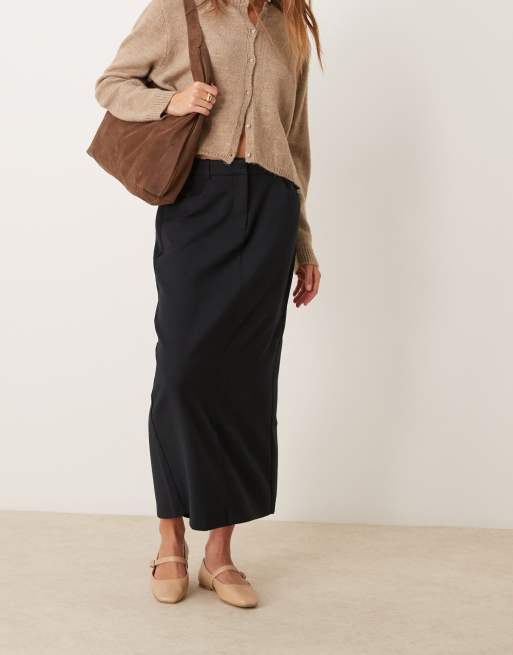 Abercrombie & Fitch mid rise tailored maxi skirt in black, 3 of 5