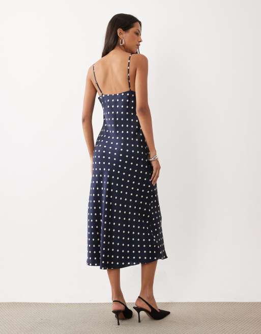abercrombie blue satin dress & Fitch midaxi slip in navy polka dots Navy blue Color:BLUE Short Homecoming Dress Black Strapless Flowy Mini featuring a flowy skirt